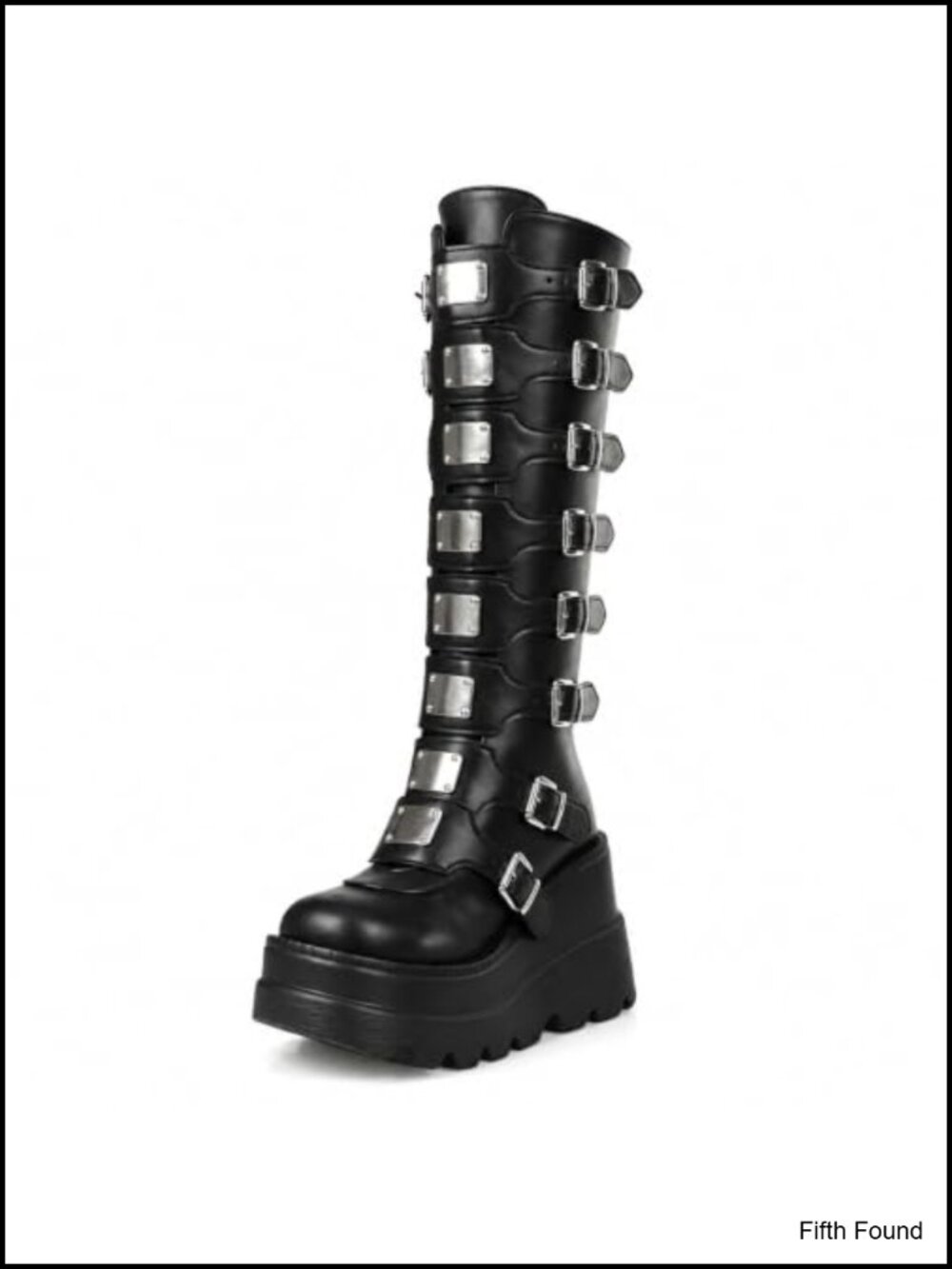 Faux Leather Platform Knee High Boots Metal Buckles Womens
